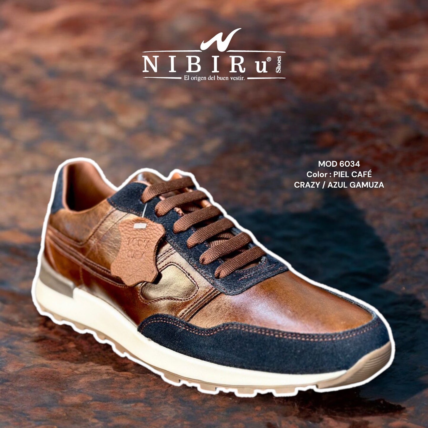 Tenís de piel 6034 - café navy