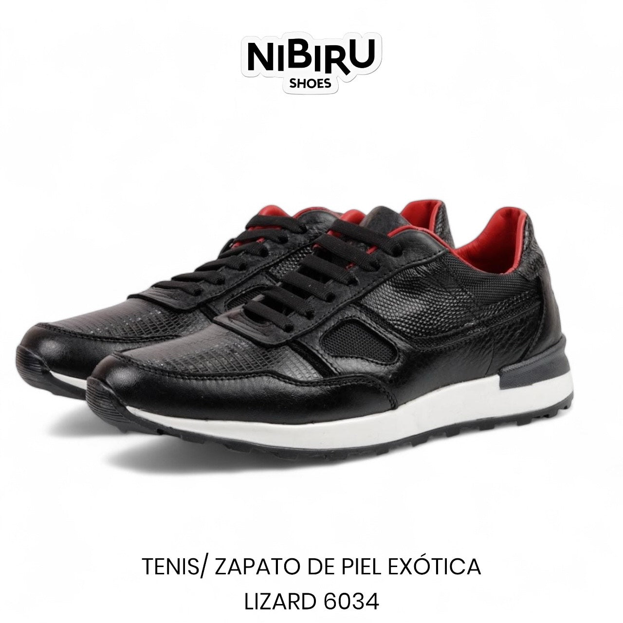 tenis de piel flother toro / piel negra legitima de lizard (lagarto) 6034