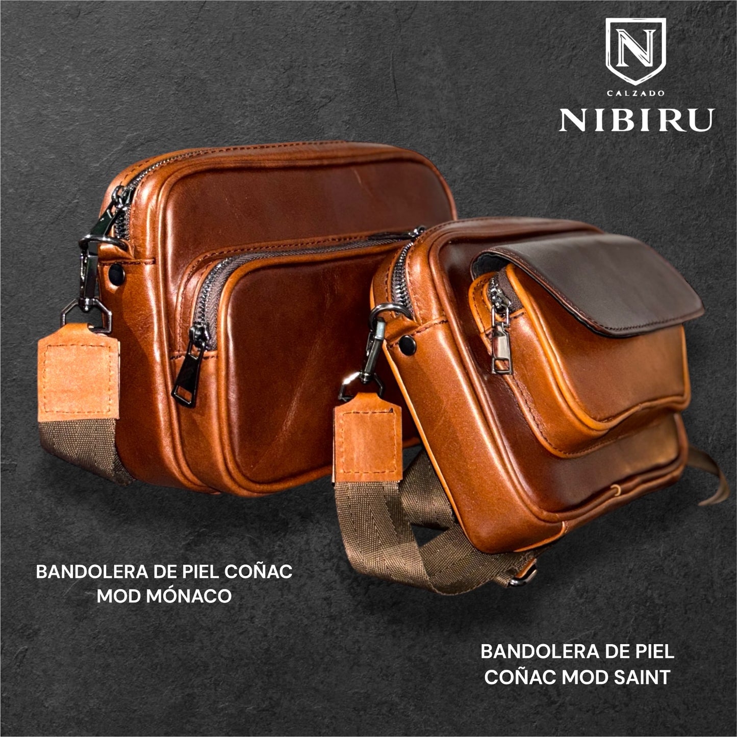 bandolera de piel cuero negro black mod monaco elegante y practica