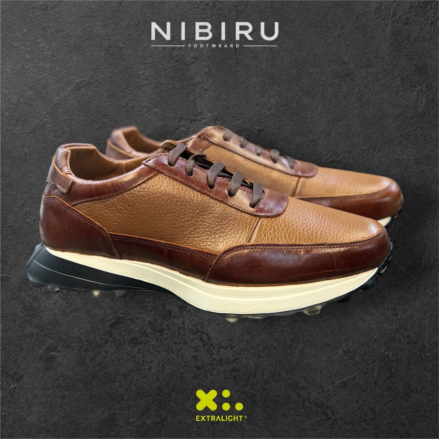 sneaker de piel coñac / venado flother miel mod 20k suela extraligera