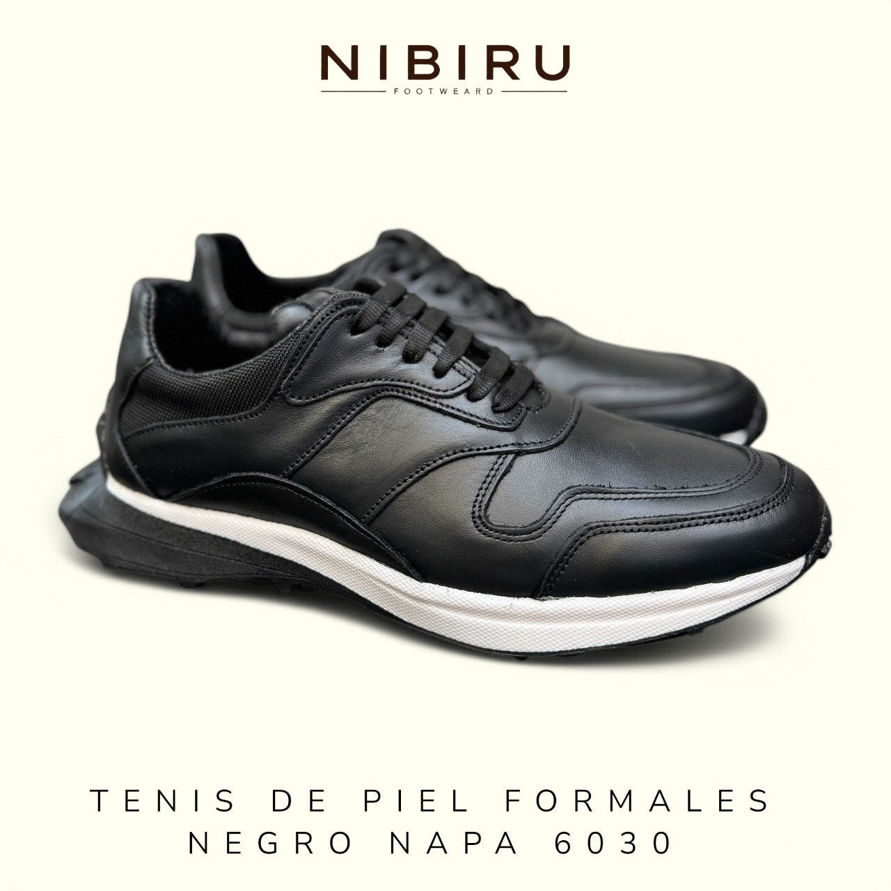 tenis de piel napa negro liso suave mod 6030