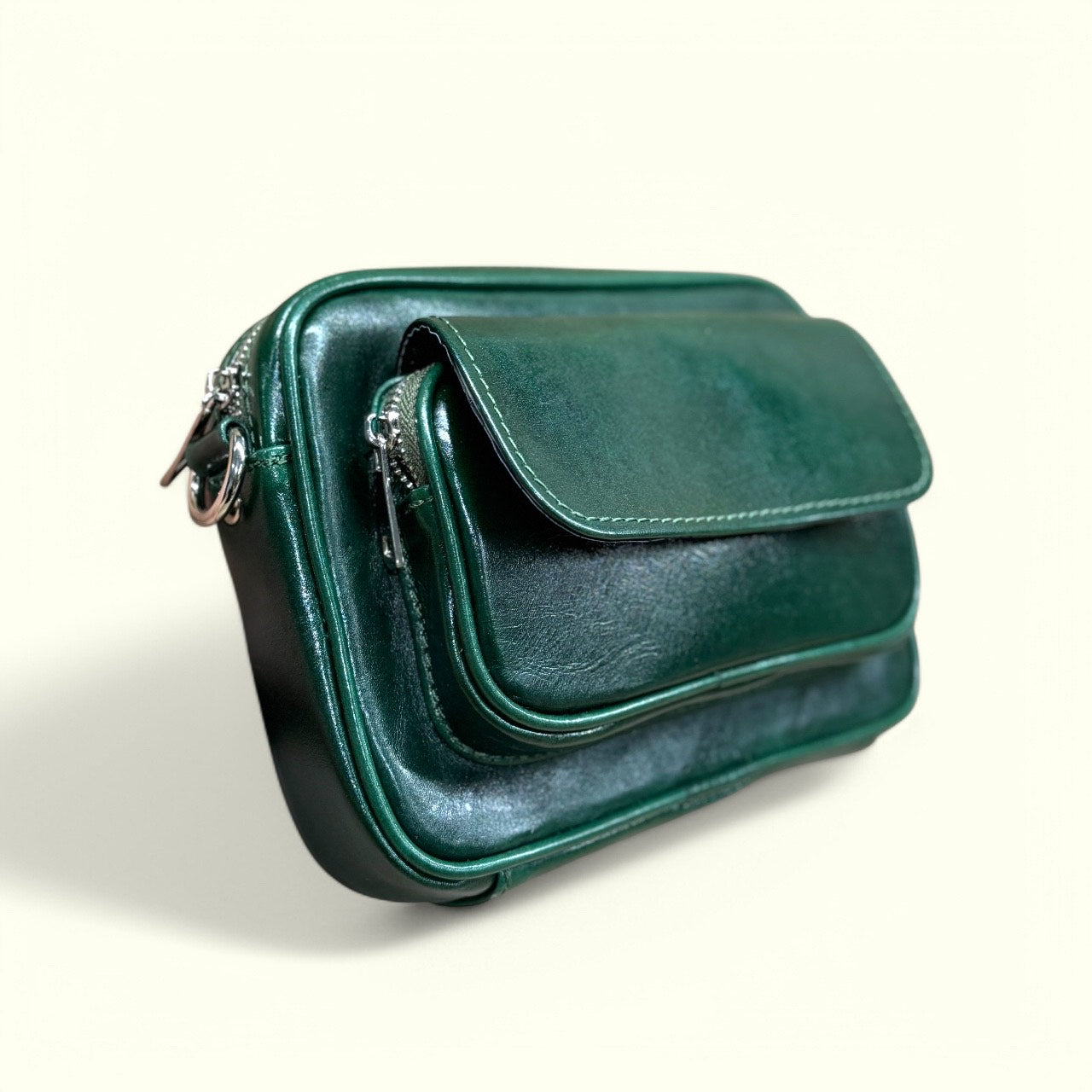 bandolera de piel cuero verde olivo mod saint santos practica y elegante