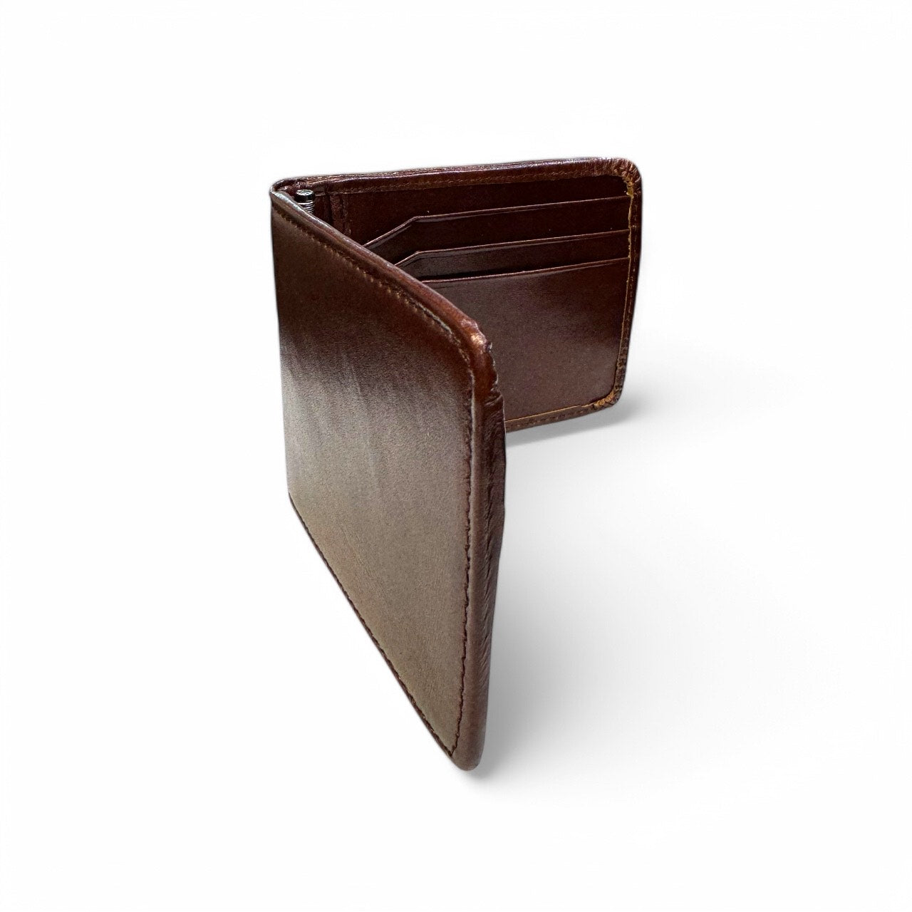 cartera plana de piel con clip para billetes color coñac mod antony