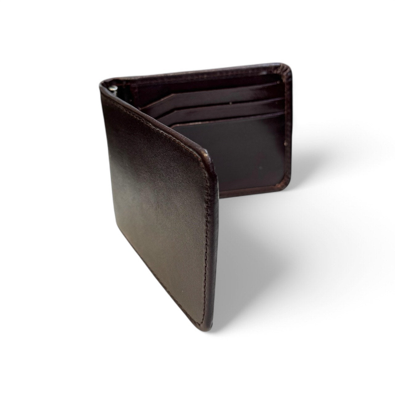 cartera plana de piel con clip para billetes color cafe chocolate mod antony