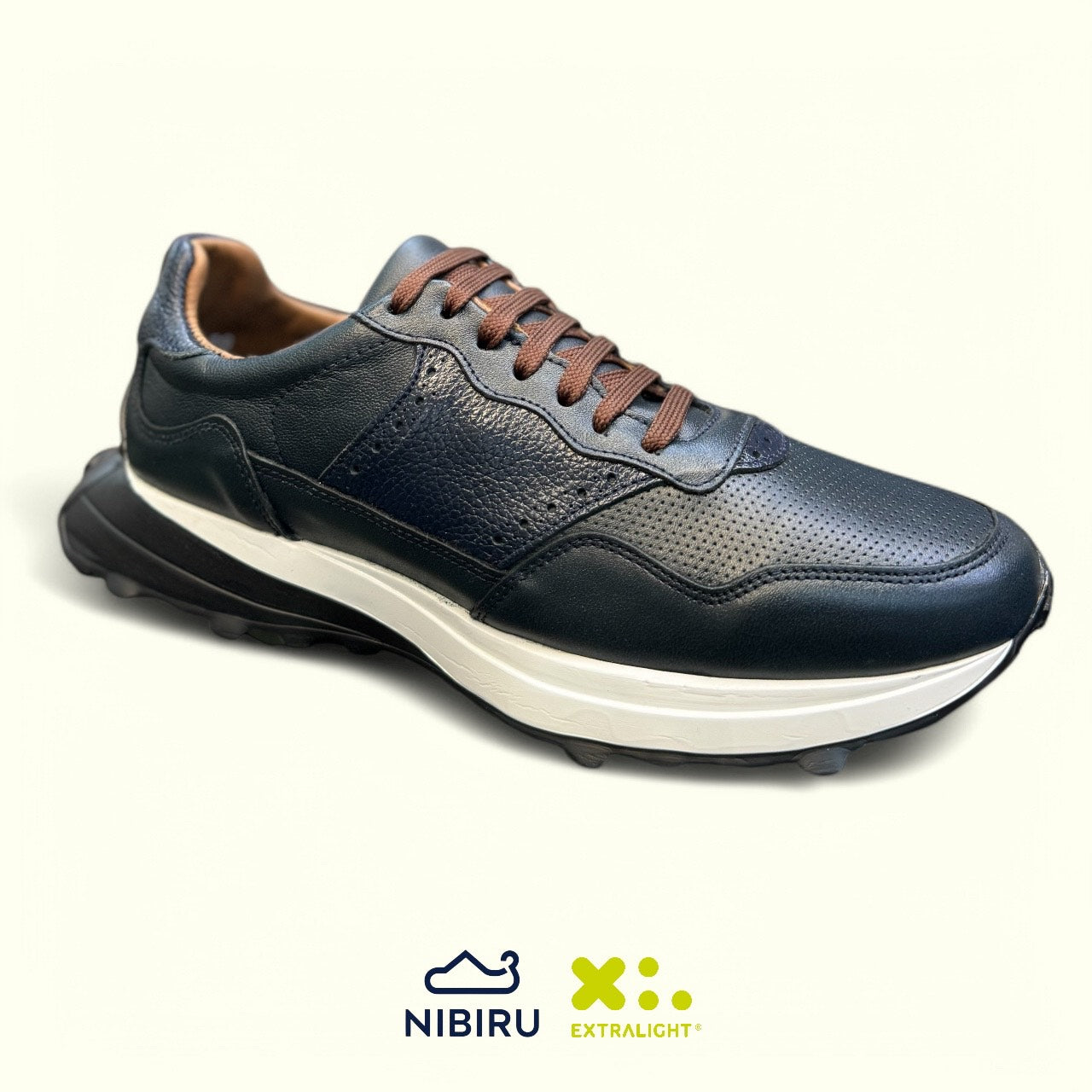 Sneakers de piel azul napa bostoniano mod 20k10 suela extralight