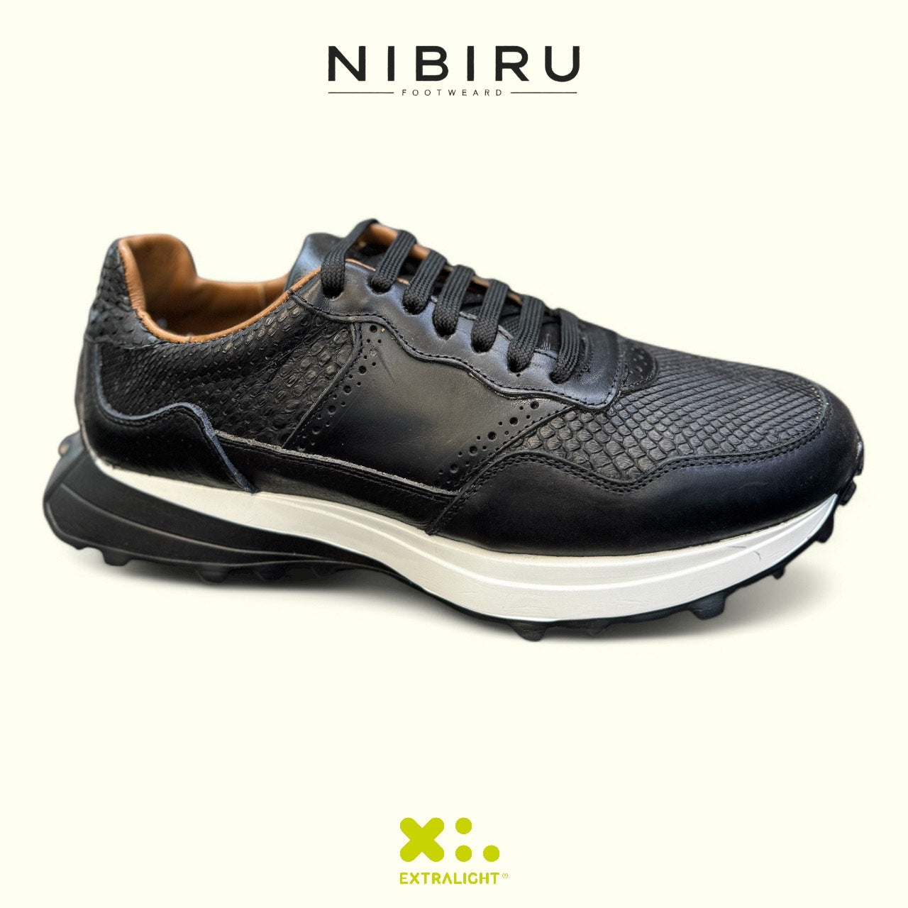 sneaker de piel napa negro / piel exotica legitima vibora beli negro 20k10 extralight