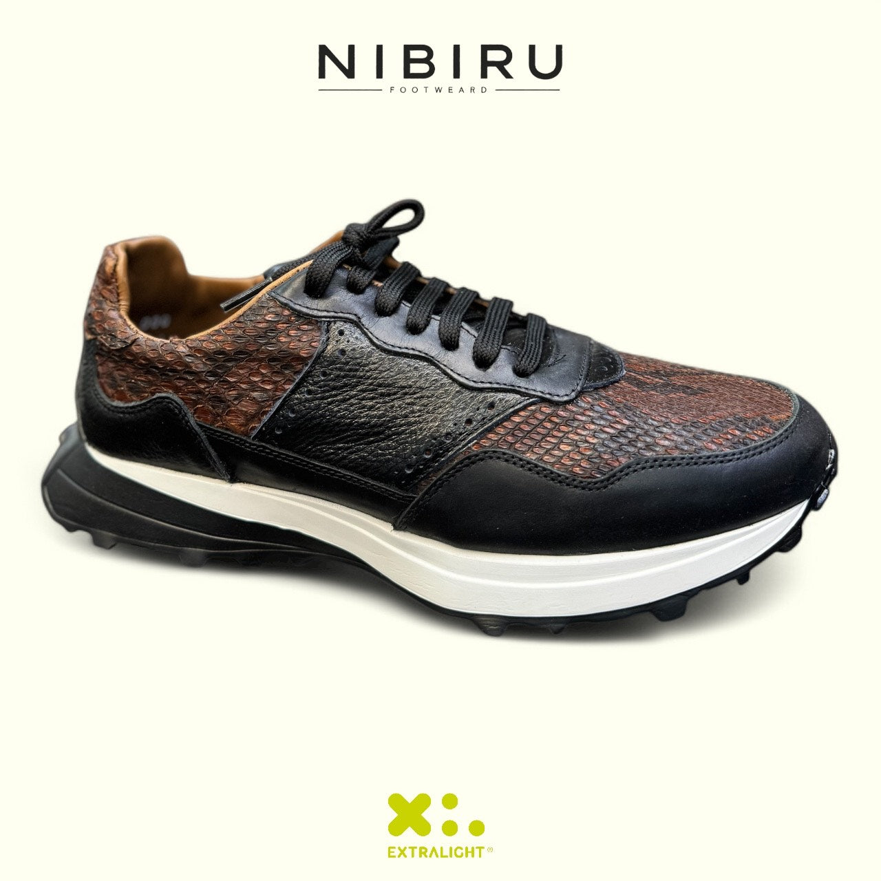 sneaker de piel napa venado ngo / piel exotica legitima vibora beli tabaco 20k10 extralight