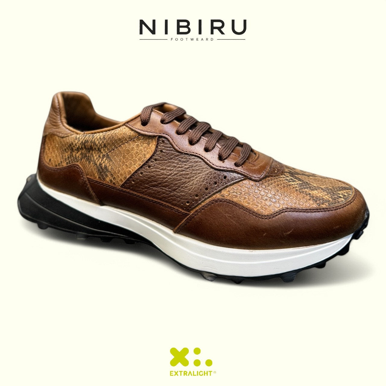 sneaker de piel coñac pull up suave / piel exotica legitima vibora beli amielado 20k10 extralight