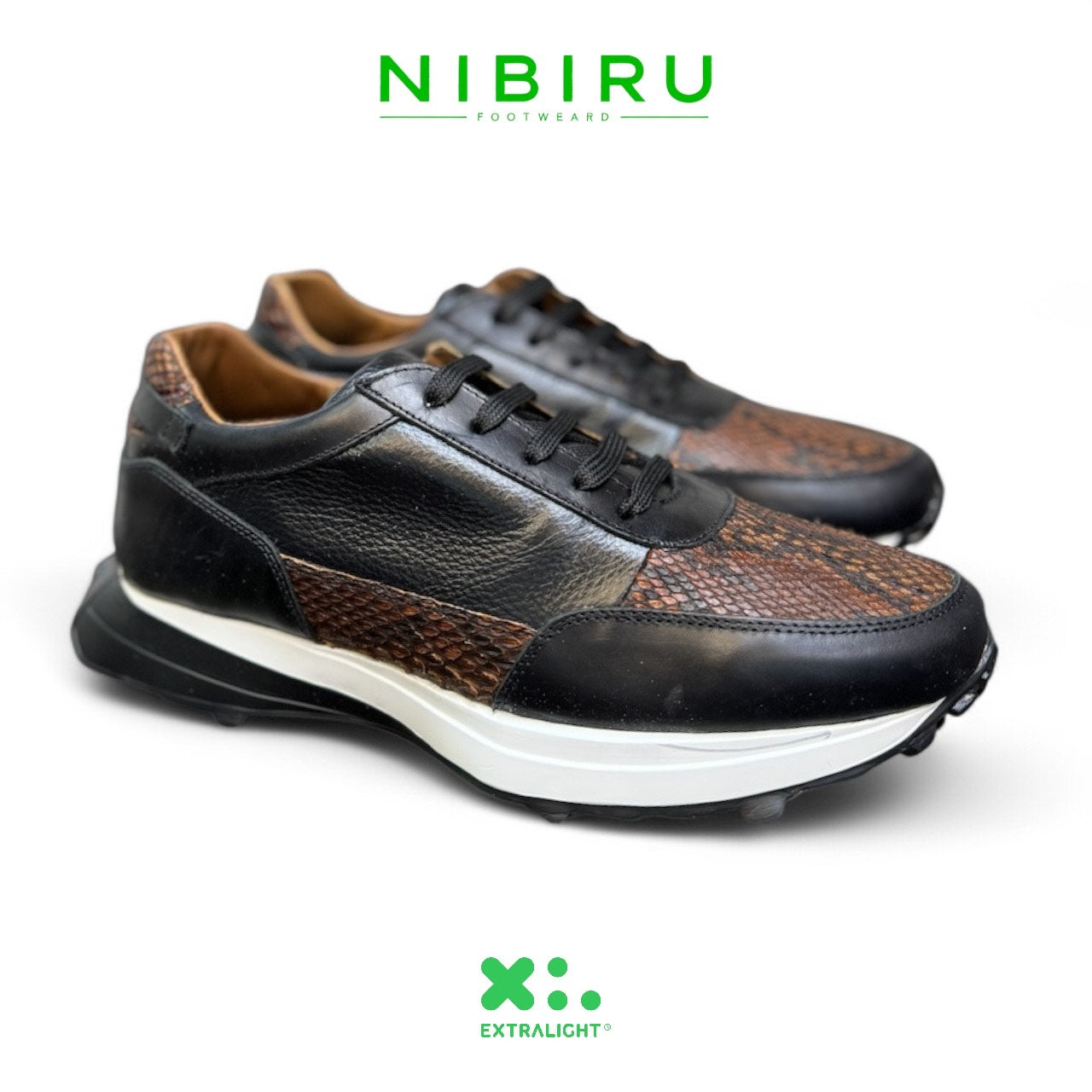 sneaker de piel napa venado ngo / piel de vibora beli cafe moca extralight 20k