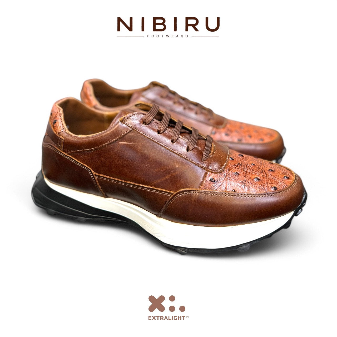 sneaker de piel coñac pull up suave / piel grabado exotico aveztrus 20k estralight