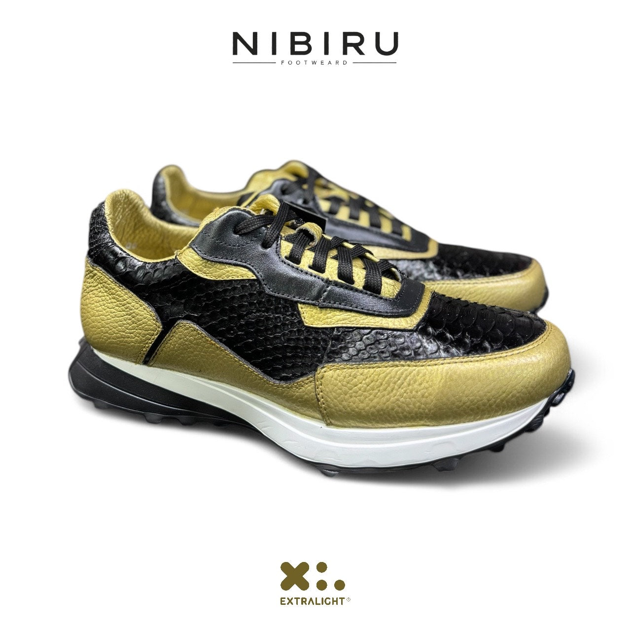 tenis de piel exotico snake piton negro / porcino gold 20k60 extralight