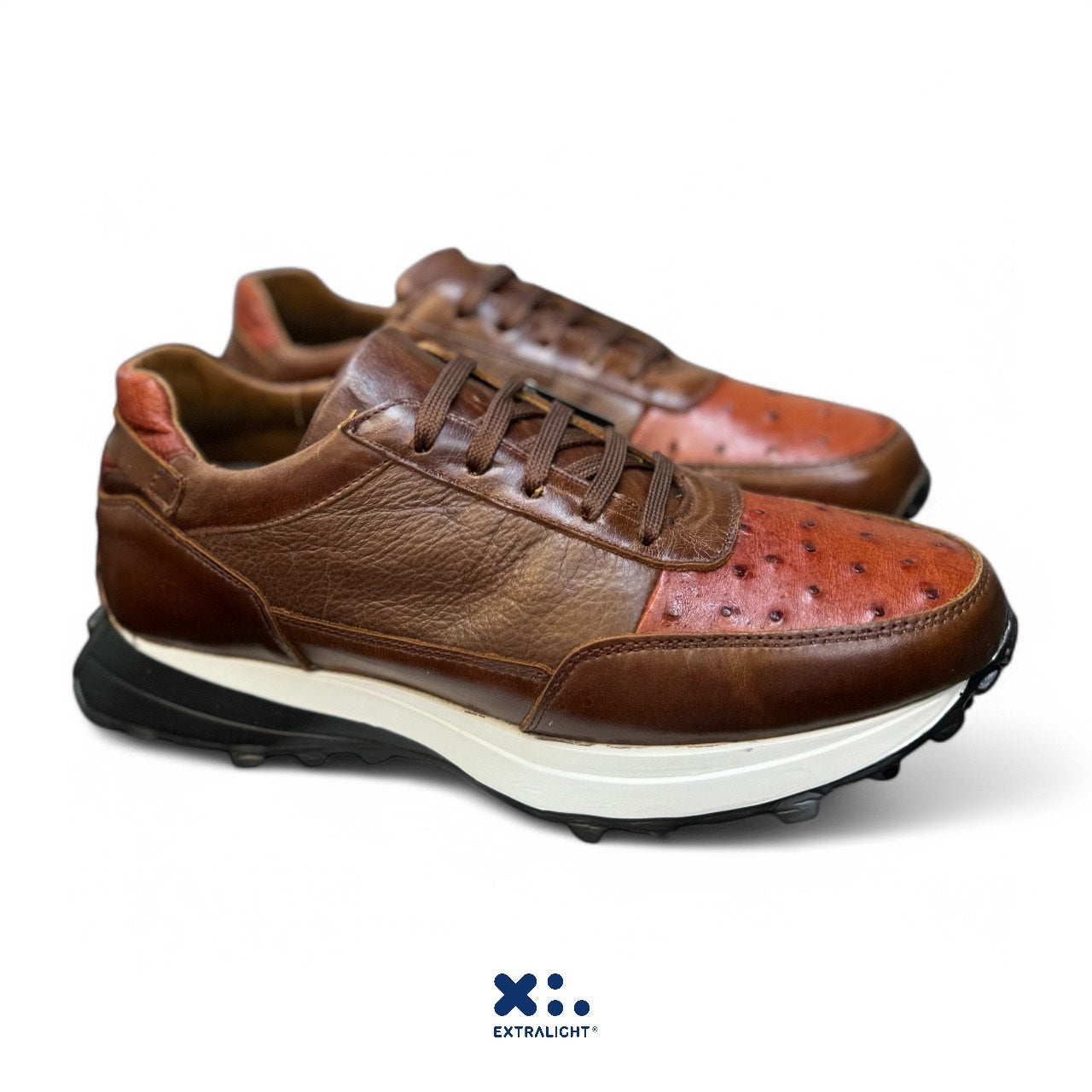sneaker de piel coñac venado / piel avestrus brandy extralight