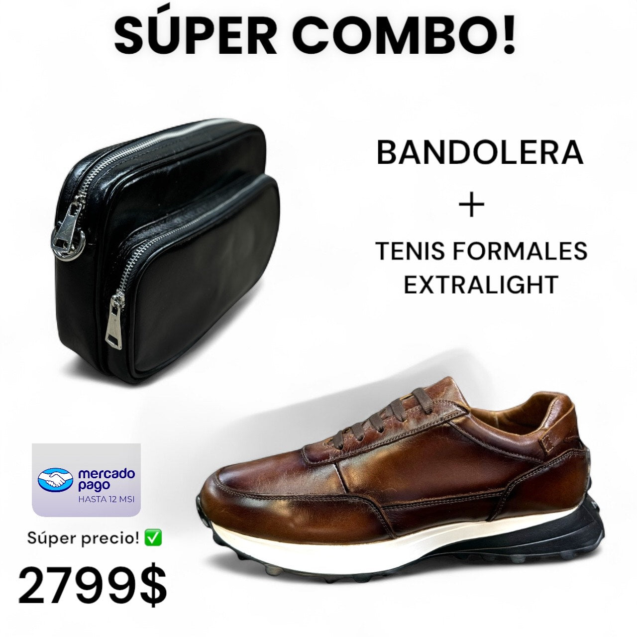 SUPER COMBO! tenis de piel + bandolera neceser elige tu favorito