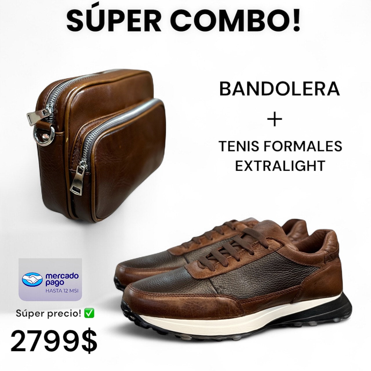 SUPER COMBO! tenis de piel + bandolera neceser elige tu favorito