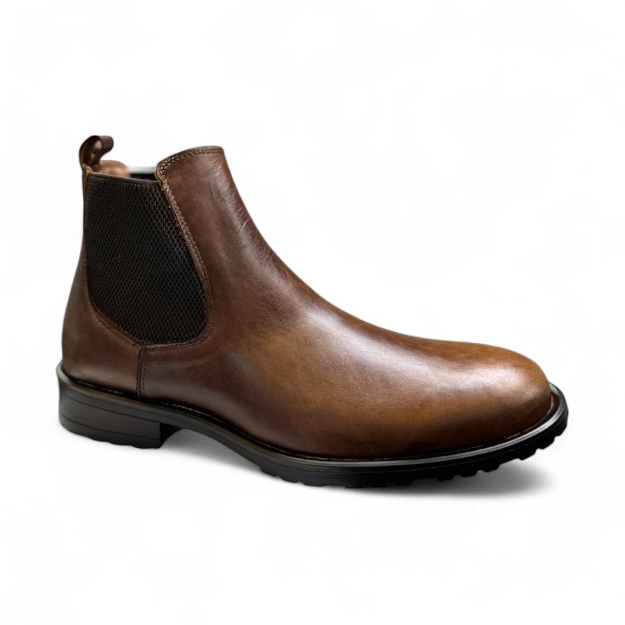 Botines de piel ligeros coñac madera mod revolver