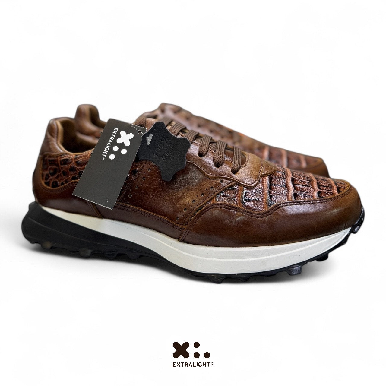 sneaker de piel grabado cocodrilo coñac 20k10 extralight