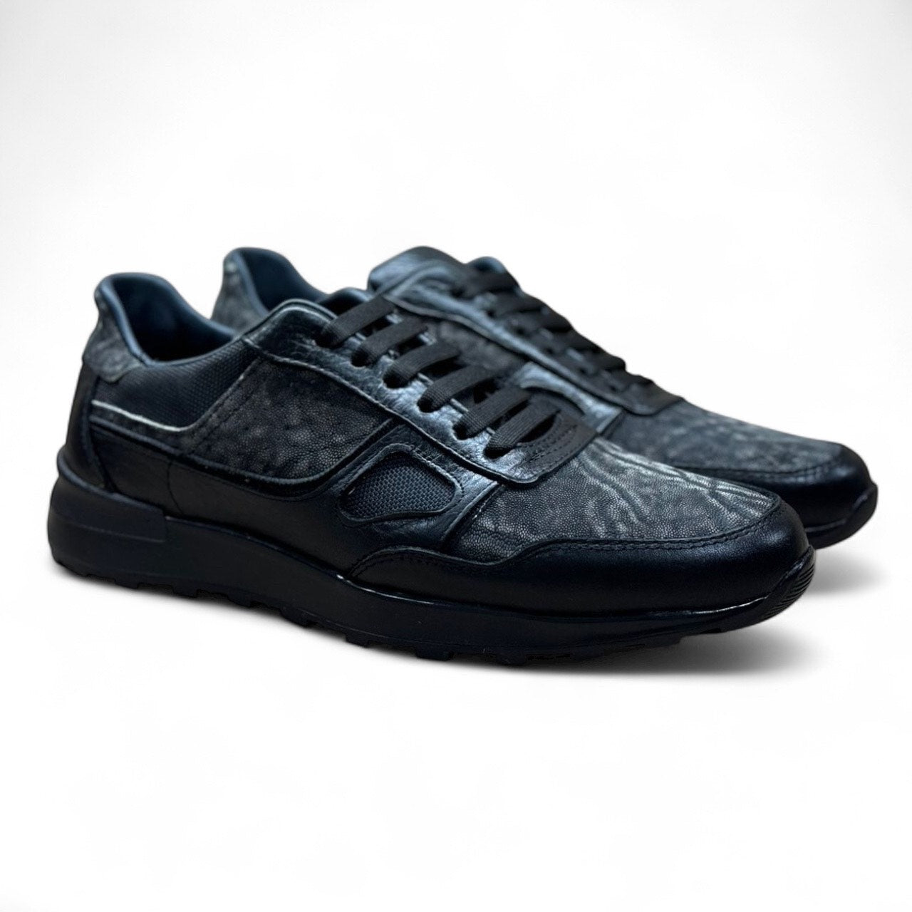 sneaker de piel venado / piel elefante african grey 6034 total black