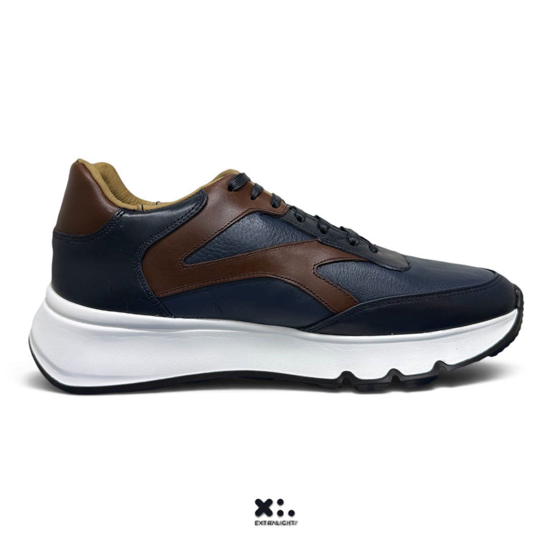 sneaker blade - piel blue marino venado / vacuno cognac Extralight®