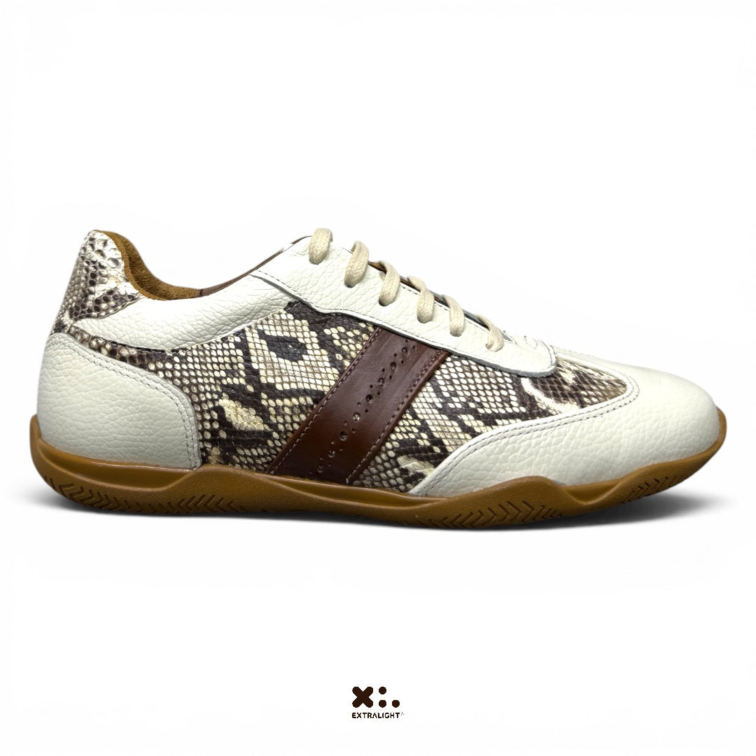 sneaker Mallorca - piel venado / piel pyton on white