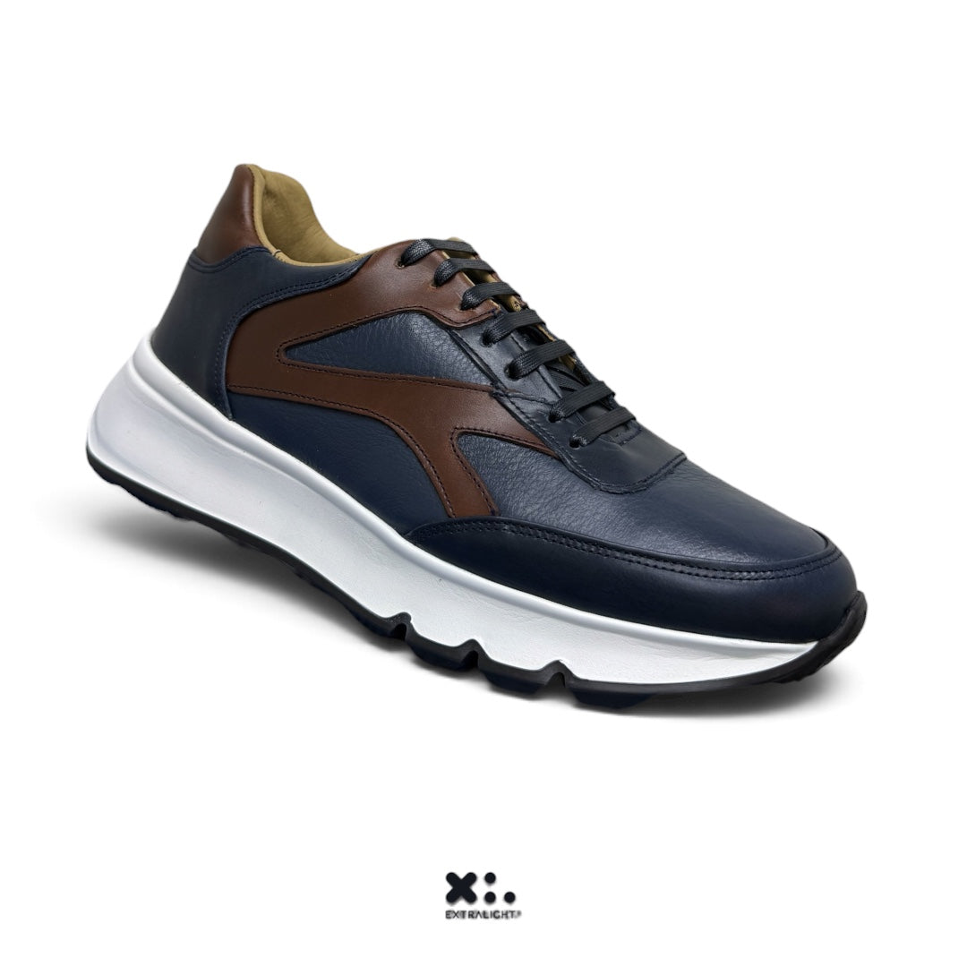 sneaker blade - piel blue marino venado / vacuno cognac Extralight®