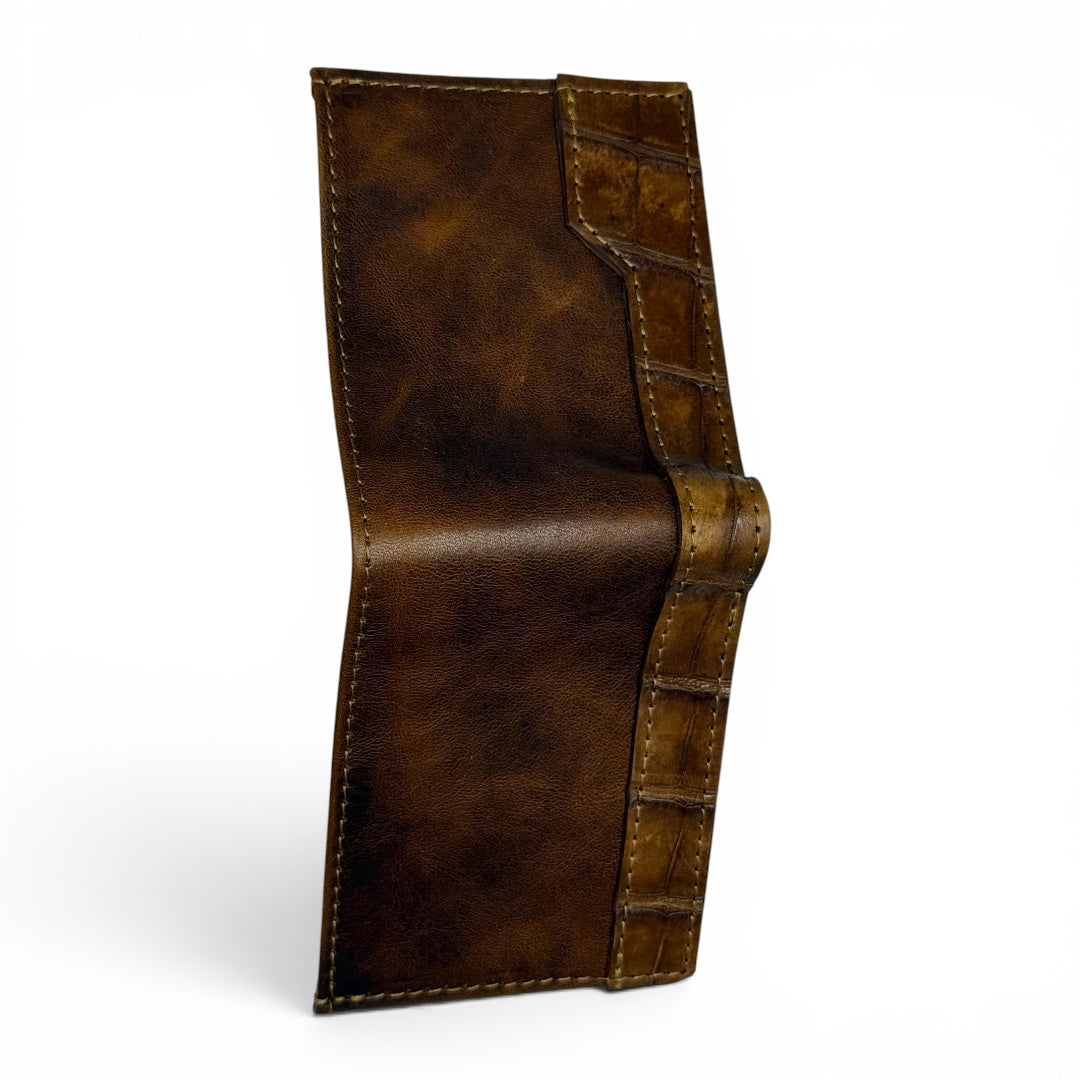 Cartera de piel vacuno & alligator brandy cognac