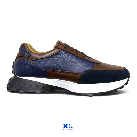 sneaker de piel coñac venado azul gamuza navy 20k extralight