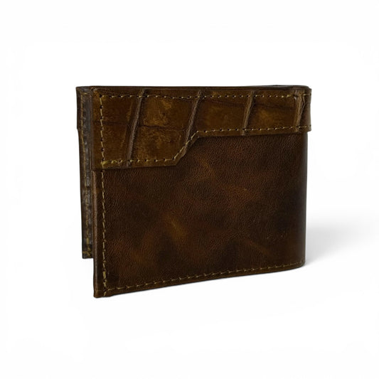 Cartera de piel vacuno & alligator brandy cognac
