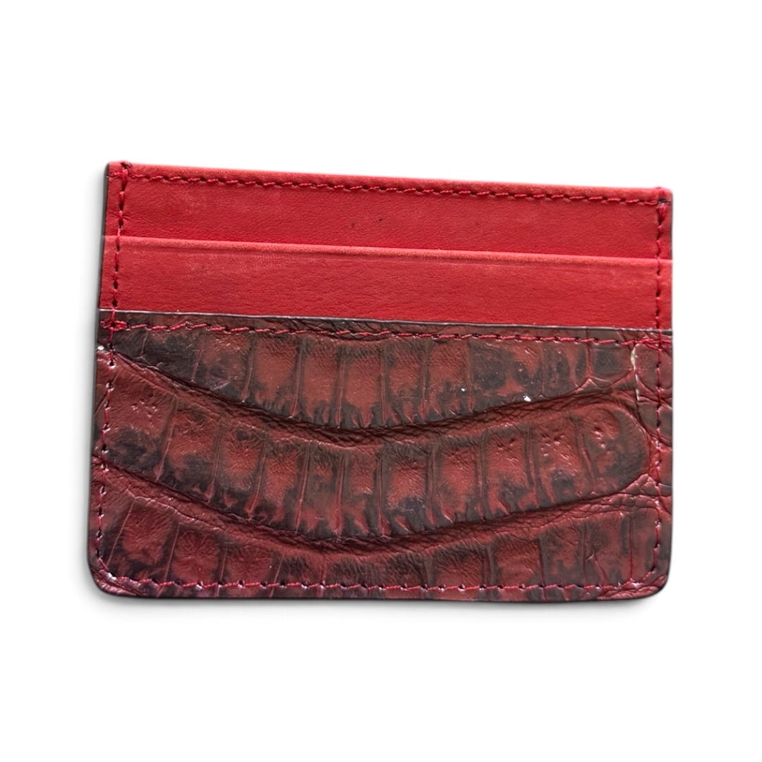tarjetero de piel vacuno/ cocodrilo cayman red intense