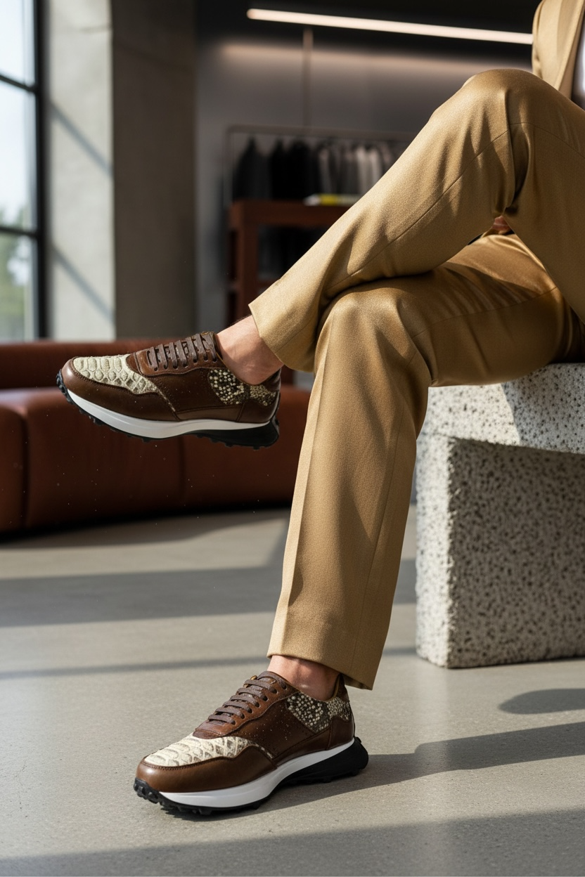 Sneaker 20k10 - café tabaco piel / piel pyton legit cream extralight