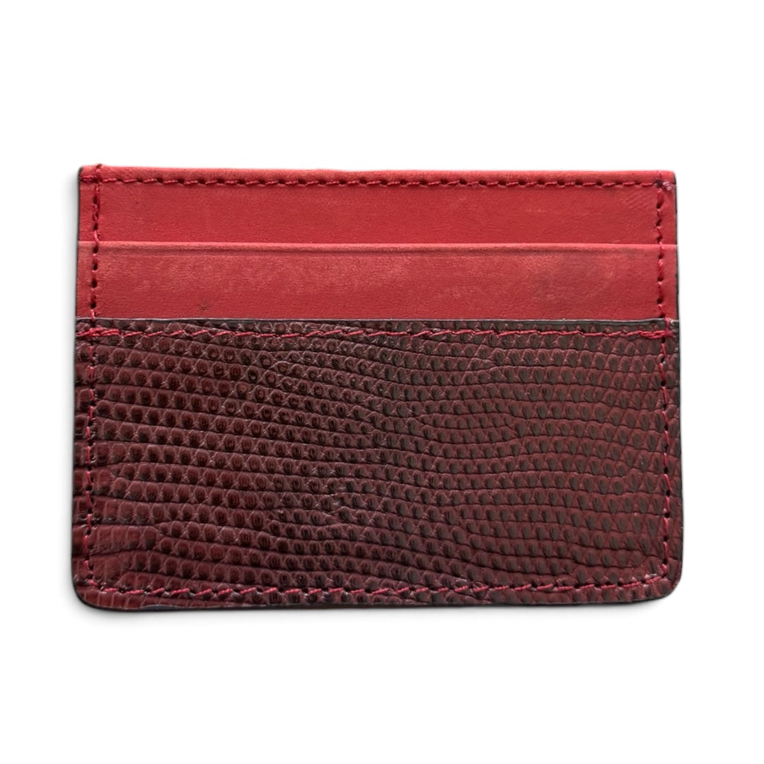 tarjetero de piel vacuno/ lizard red black