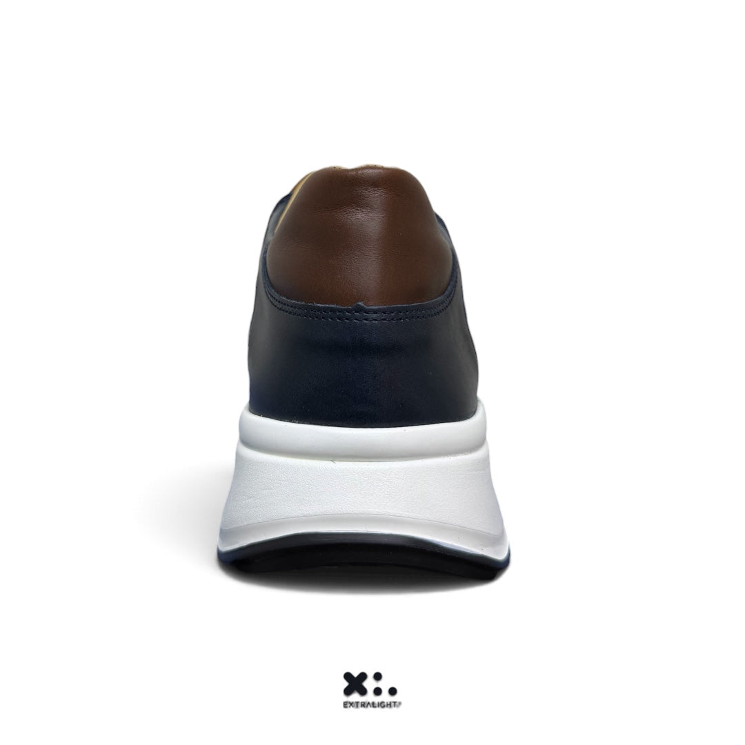 sneaker blade - piel blue marino venado / vacuno cognac Extralight®