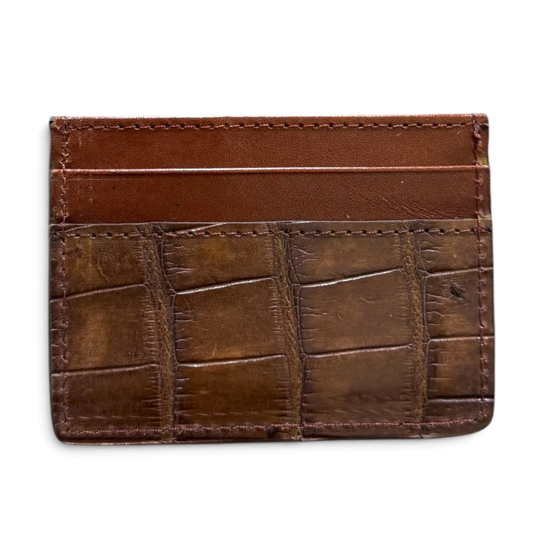 tarjetero de piel vacuno / cocodrilo alligator American cognac