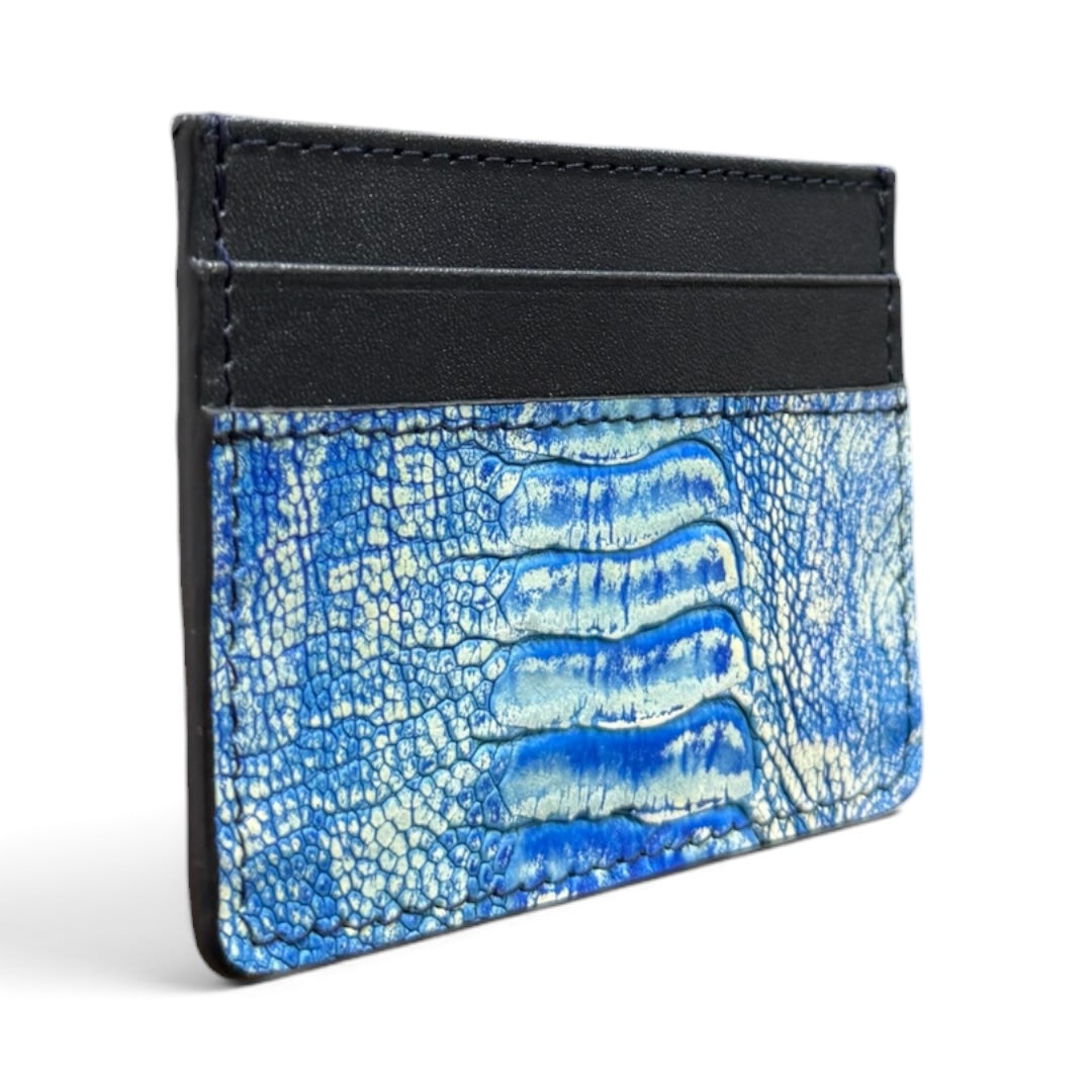 tarjetero de piel vacuno / avestruz leg blue ice edición limitada