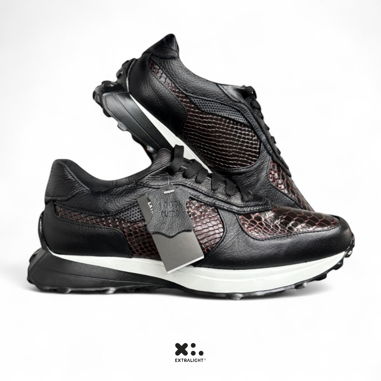 sneaker de piel negro skin print snake Python 20k15 extralight