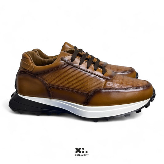 sneaker de piel / cayman miel añejo legitimo 20k extralight