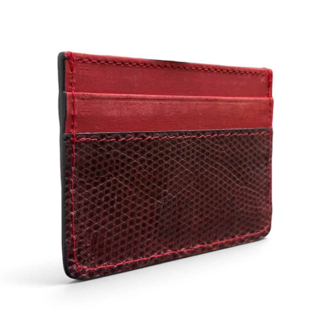tarjetero de piel vacuno/ lizard red black