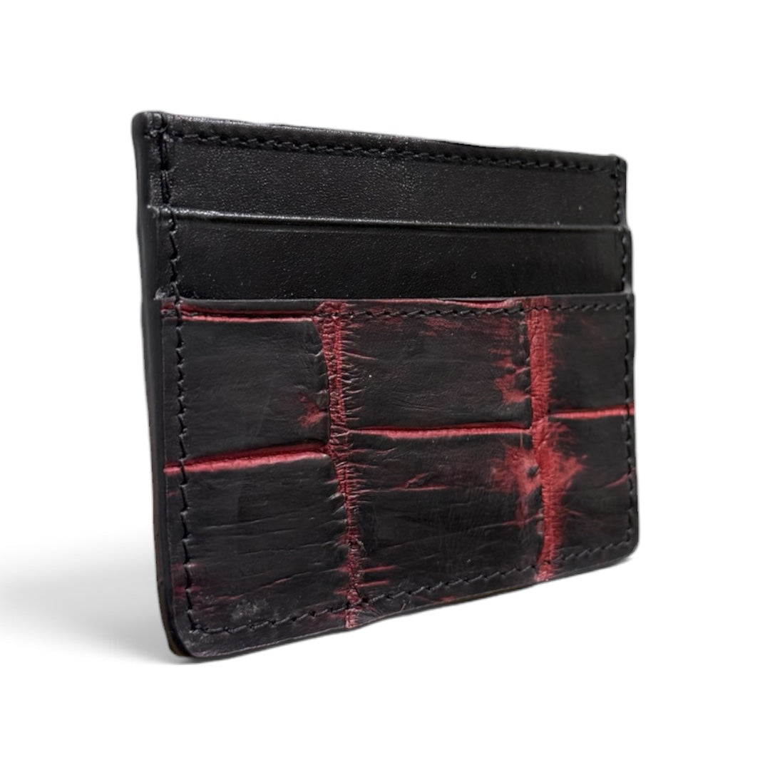 tarjetero de piel vacuno / cocodrilo alligator American black cherry