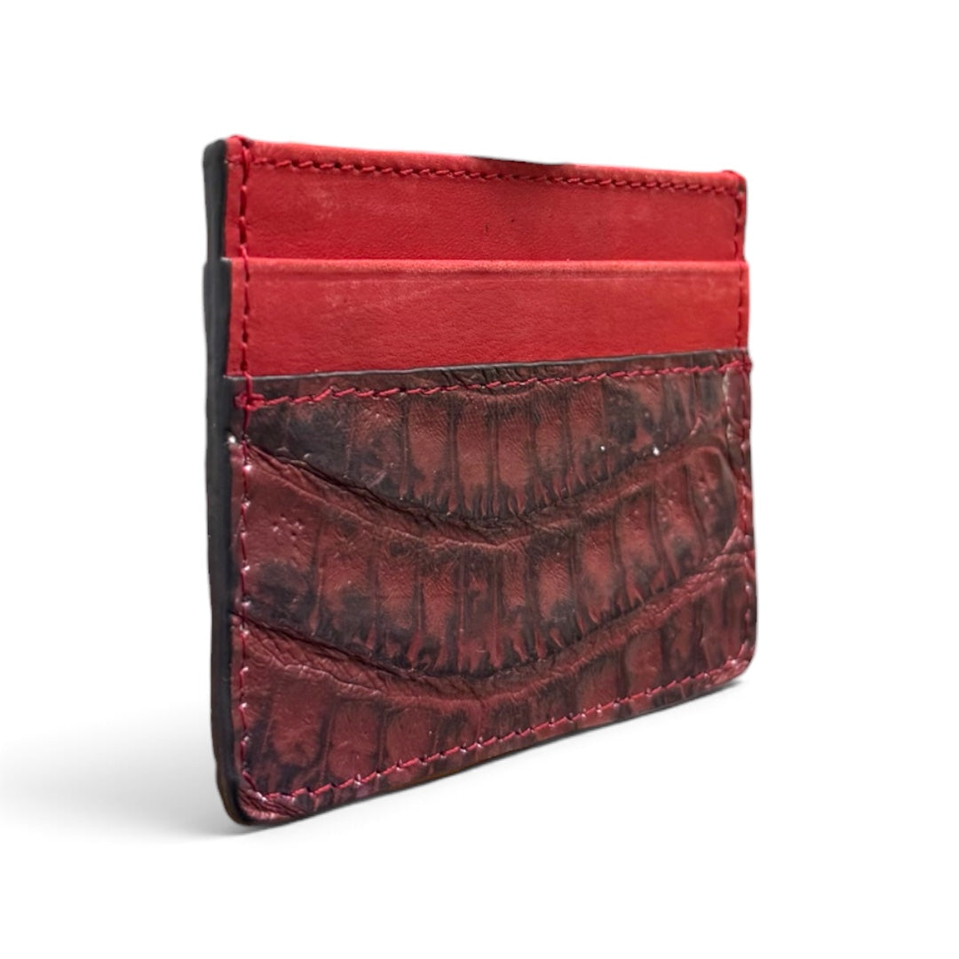 tarjetero de piel vacuno/ cocodrilo cayman red intense