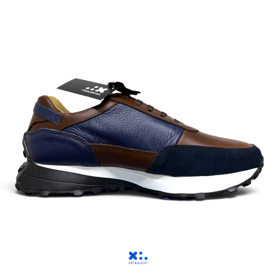 sneaker de piel coñac venado azul gamuza navy 20k extralight