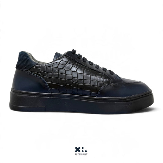 sneaker de piel / alligator skin print bleu intense