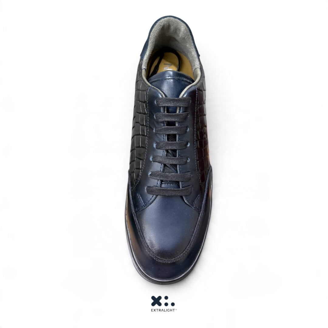 sneaker de piel / alligator skin print bleu intense