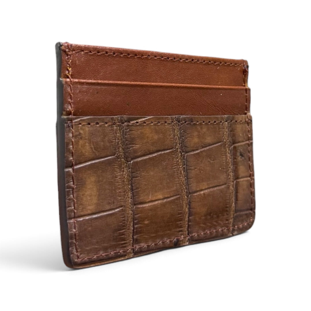 tarjetero de piel vacuno / cocodrilo alligator American cognac