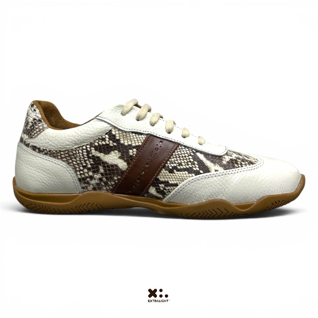 sneaker Mallorca - piel venado / piel pyton on white