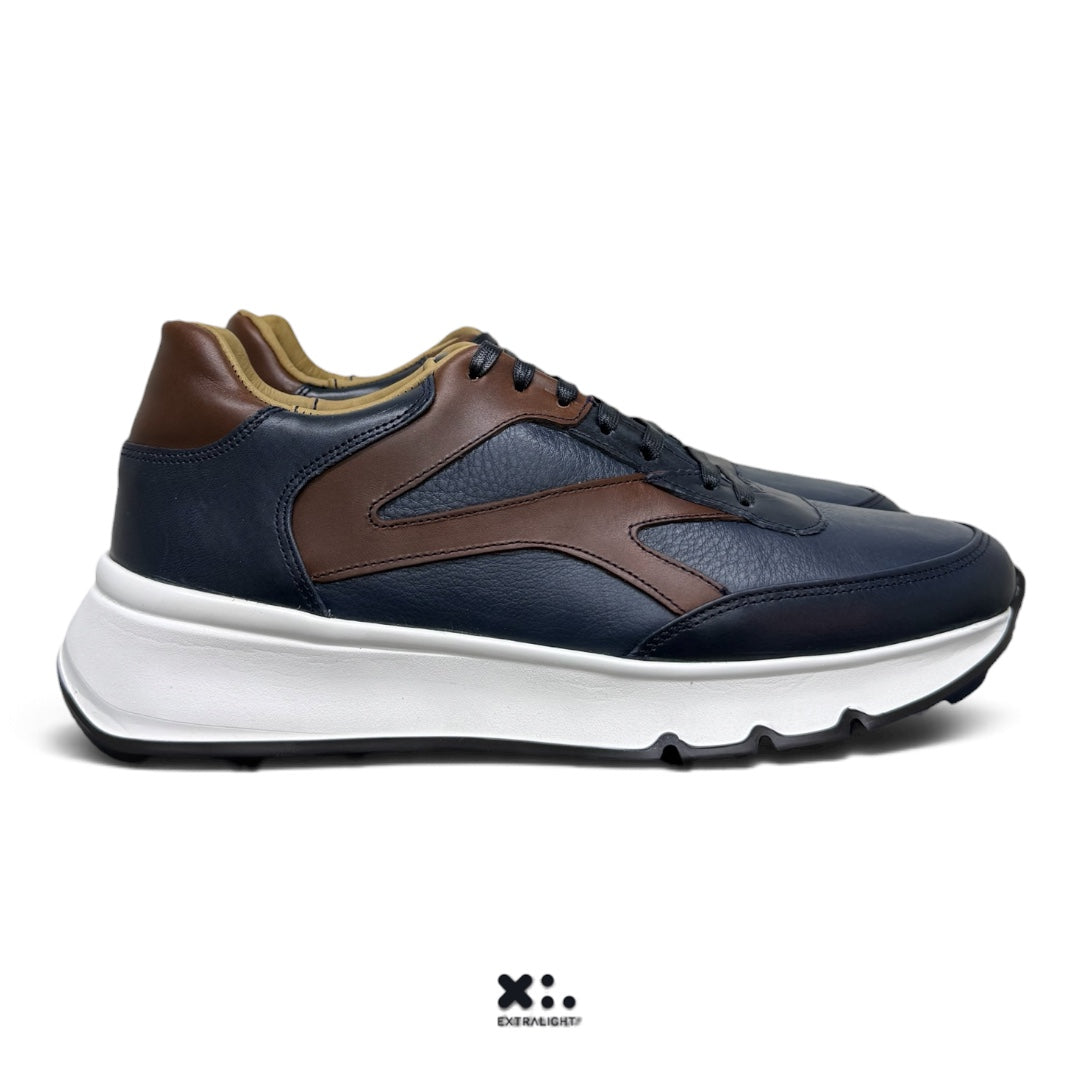 sneaker blade - piel blue marino venado / vacuno cognac Extralight®