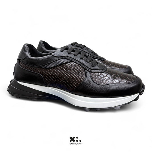 sneaker de piel negro skin print snake Python 20k15 extralight