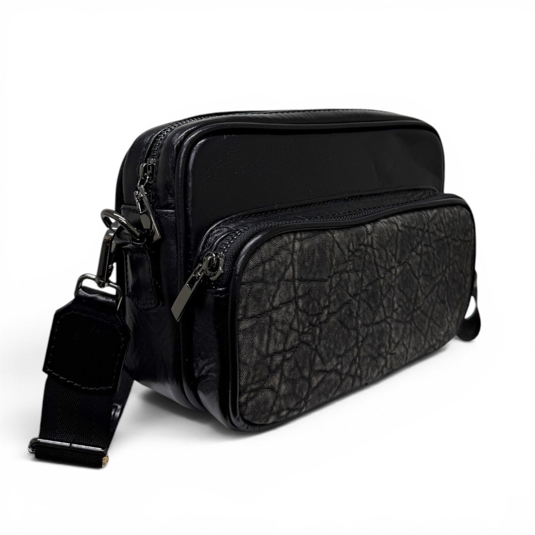 Crossbody Mónaco piel negro acerado / piel elefante