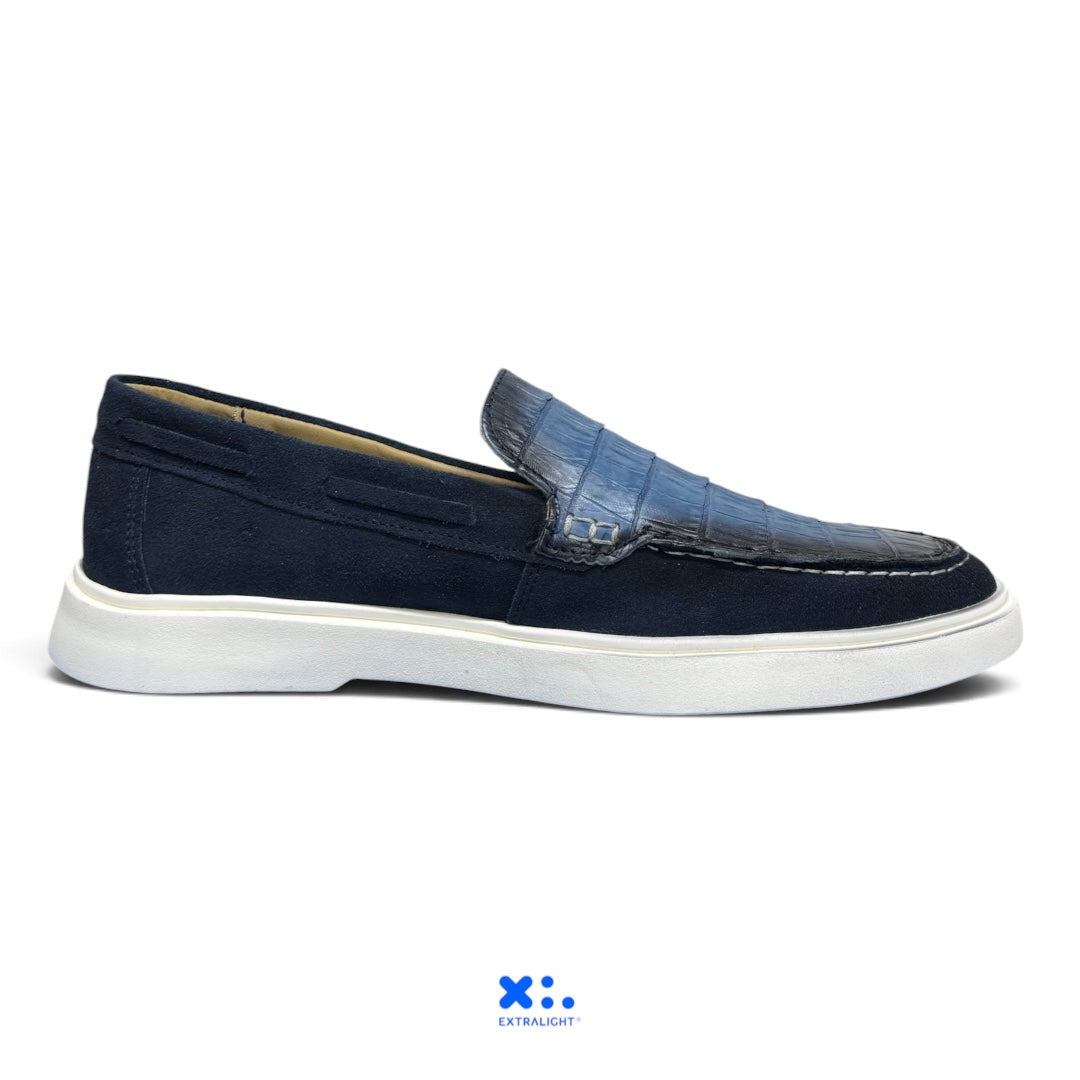 Loafers 15k cocodrilo cayman blue low / gamuza marino