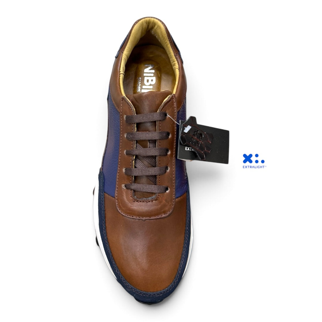 sneaker de piel coñac venado azul gamuza navy 20k extralight