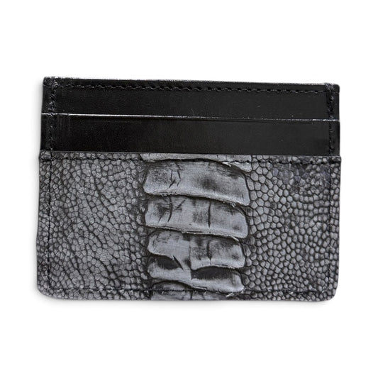 tarjetero de piel exotica avestruz leg gray mate