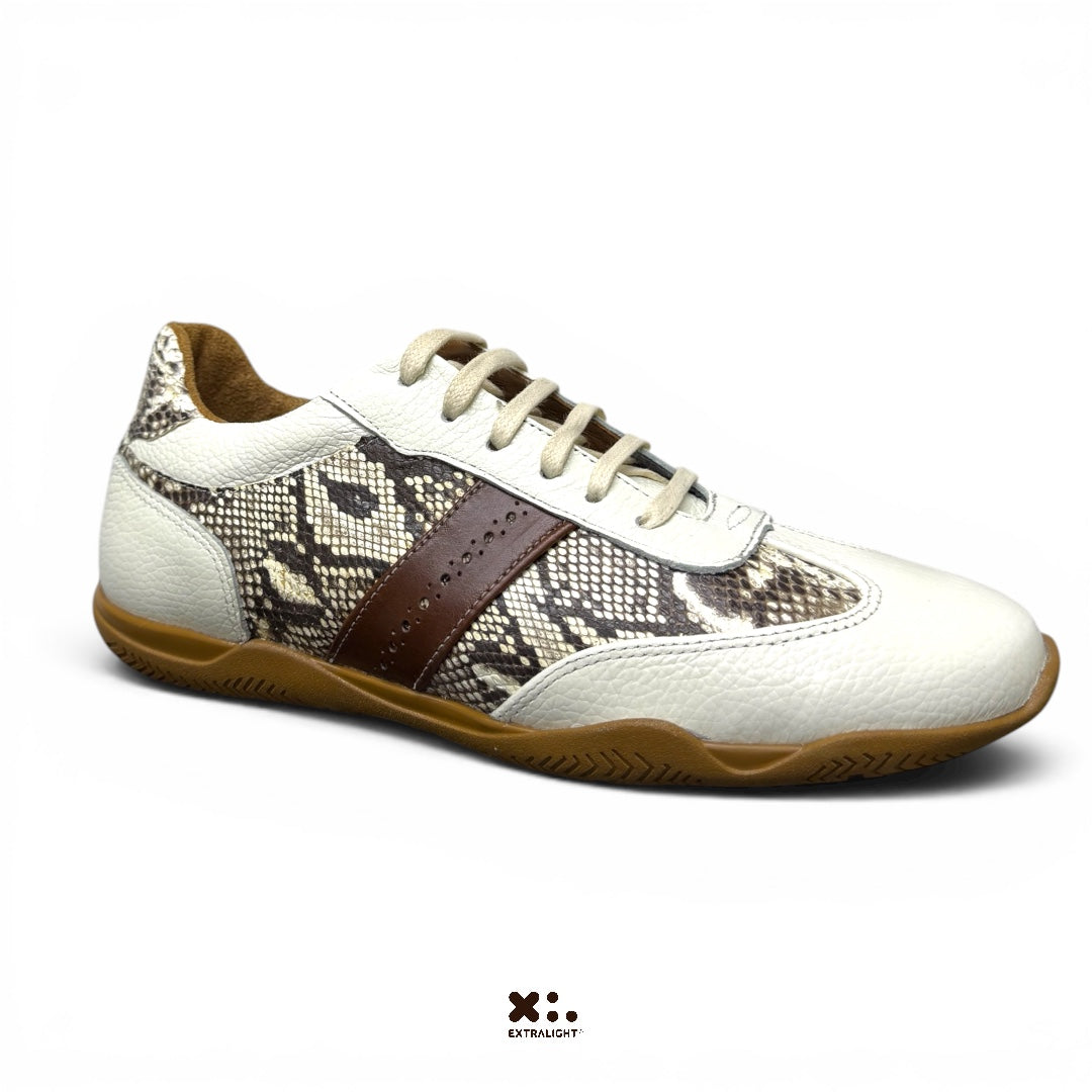 sneaker Mallorca - piel venado / piel pyton on white